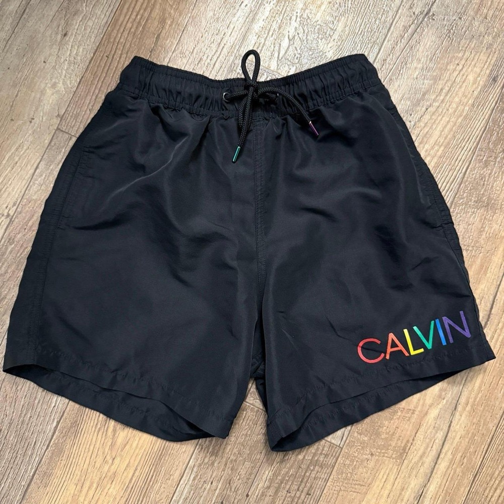 Calvin Klein Bold Color Logo Men's Swim Trunks sz 28 Black